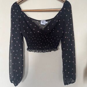 Princess Polly Black Sheer Ruched Floral Blouse